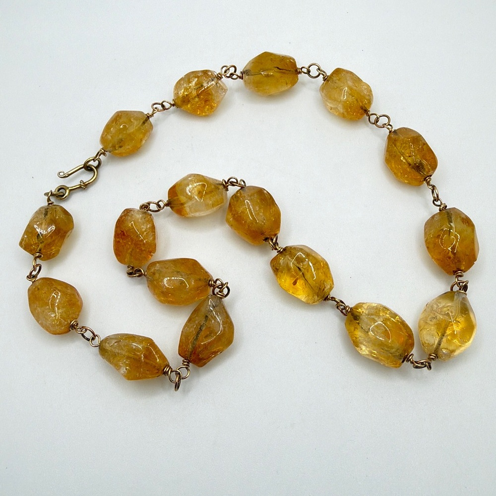 ~19.75" Gold over‎ Sterling Silver necklace with all CITRINE chunk beads!